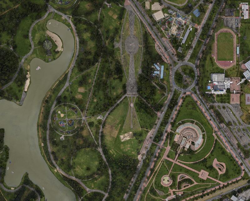 Vista aérea del Parque Simón Bolívar con los escenarios de Rock al Parque